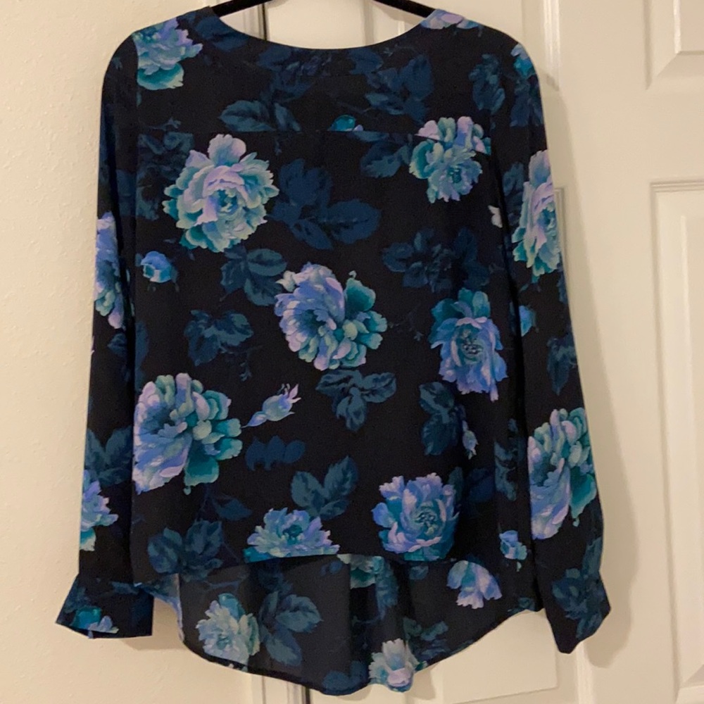 Loft navy floral long sleeve blouse. Size S
